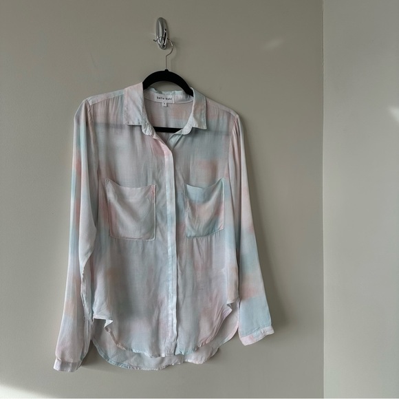 BELLA Dahl Long Sleeve Full Button Down Hipster Shirt Peach Fresco Block Print - Picture 6 of 16